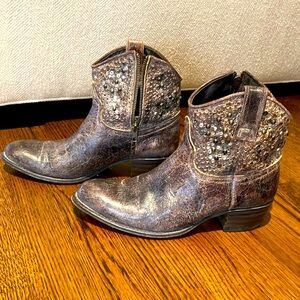 FRYE DEBORAH Perforated Stud Distressed Leather Cowboy Boots